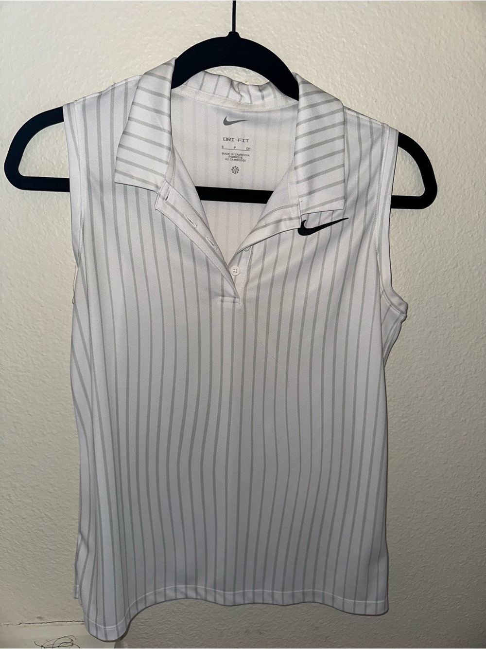 Nike White Sleeveless Dri-FIT Pinstripe Golf Polo